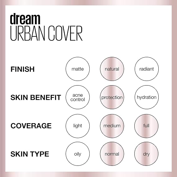Maybelline New York Dream Urban Cover Flawless Coverage Foundation Makeup, SPF 50, Porcelain