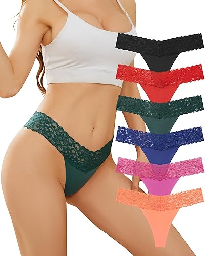 Tangas para mujer, calzones de encaje sin costuras, ropa interior invisible, paquete de 6