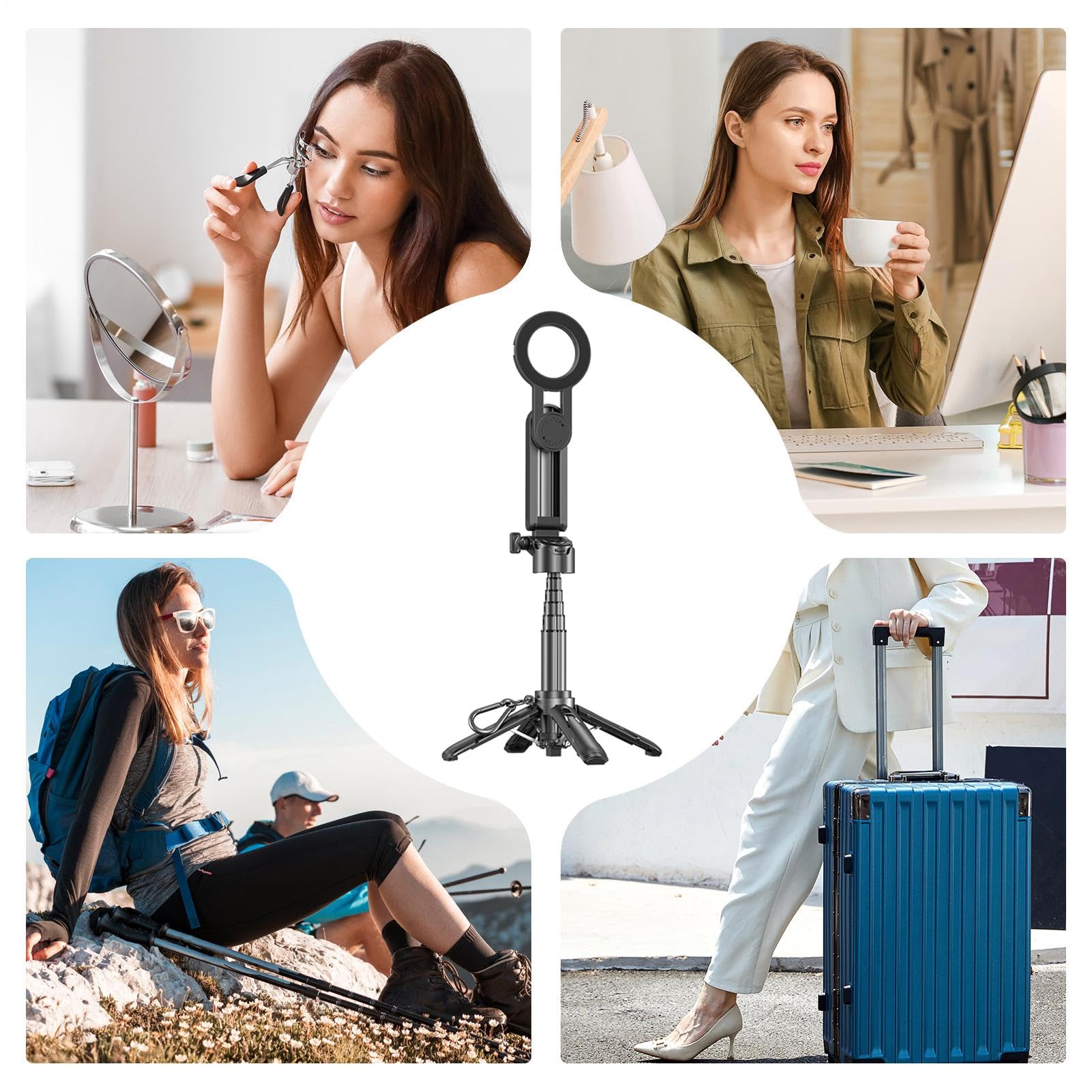 Soporte para Teléfono con Trípode y Selfie Autos Magnético de Viaje | Trípode Extensible Giratorio 360° con Mando a Distancia Inalámbrico para Video, Gimnasio, Grabación, Vlogs y