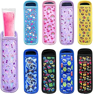 Ice Pop Sleeves, 8 Pieces Ice Pop Neoprene Insulator Sleeves, Freezer Popsicle Holder Sleeves, Colorful Ice Sleeves Holder Bag, Reusable Washable Ice Popsicle Holders for Kids.