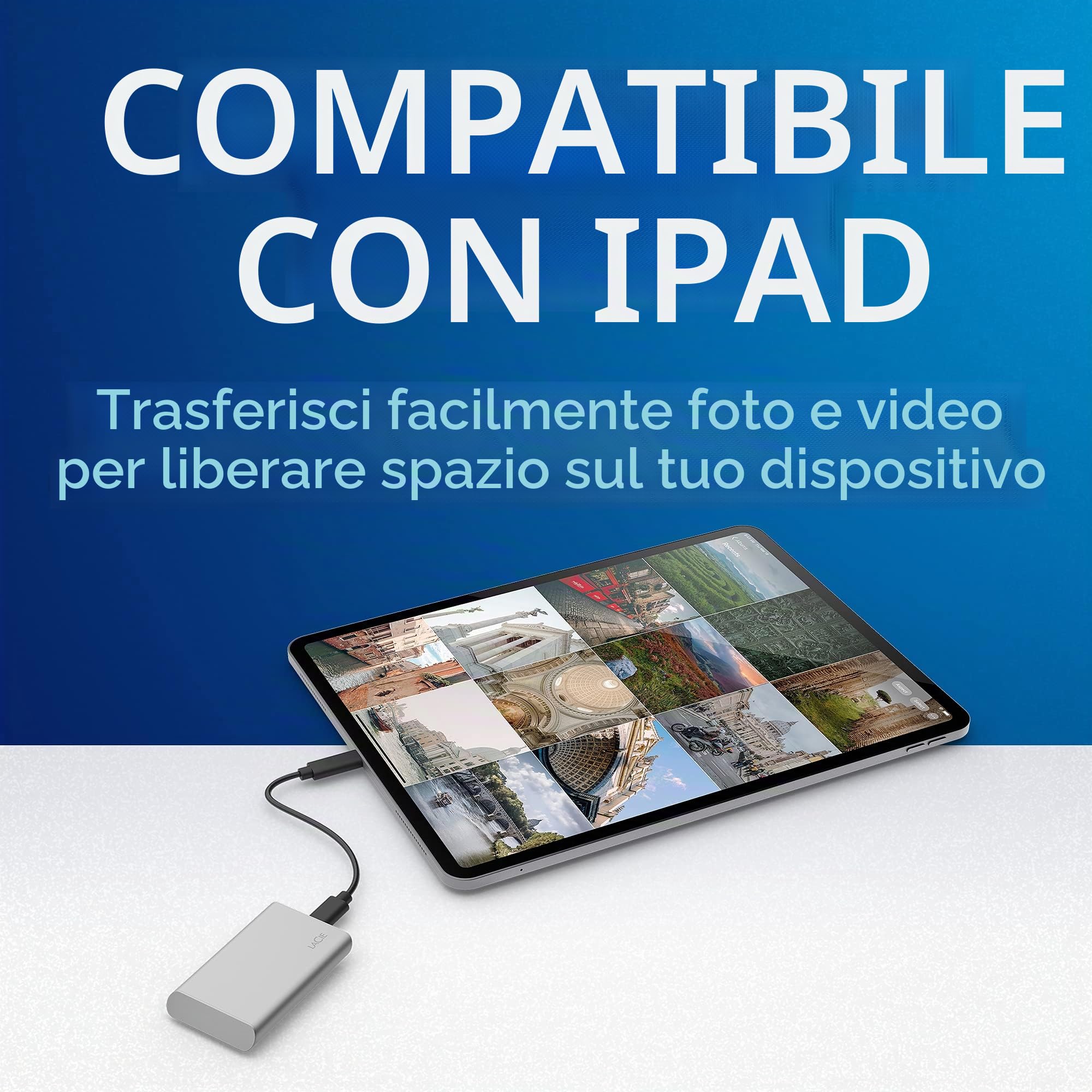 LaCie Portable SSD, 500GB, SSD esterno, USB-C, PC Mac & iPad, USB 3.2 Gen 2, 1.050 MB/s, Data Rescue Service (STKS500400)