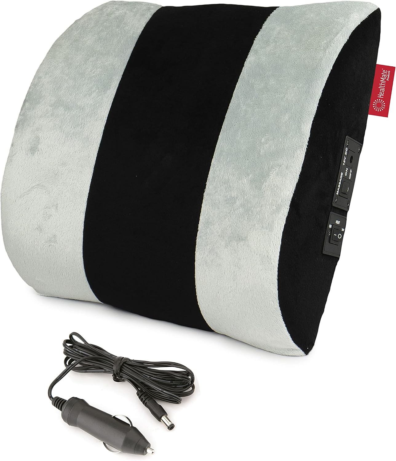 HealthMate IN9514 12V Heated Massage Lumbar Cushion for Back Support, Supporting Lower Back and Lumbar