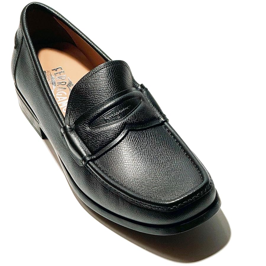 【PebbleT 】Ferragamo 黒 レザー ローファー Amazon.com | Ferragamo Penny Black Pebbled Leather Dress