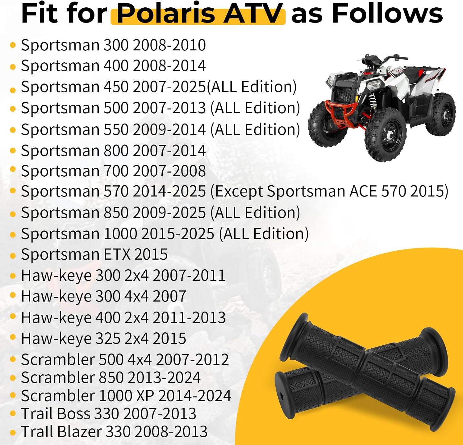 M MATI Handlebar Grips for Polaris Sportsman Haw-keye Scrambler Trail Boss 300 330 400 450 500 570 700 800 850 1000 2007-2025 5413578-070 5412900 5412900-070