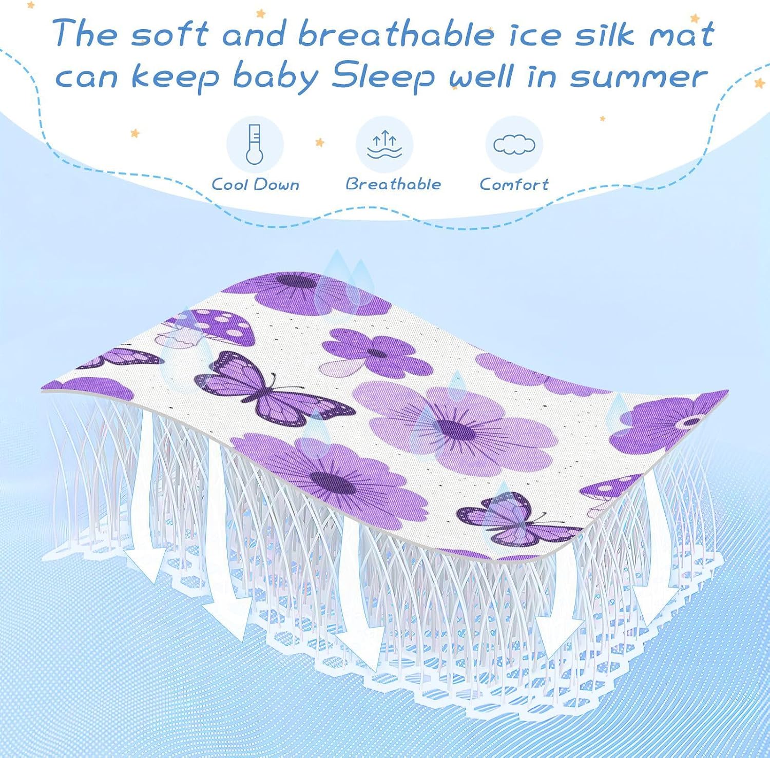 Cooling Baby Crib Mattress Topper 28" x 52" Ultra Soft Lilac Flowers Butterflies Mushrooms Mattress Protector pad for Baby&Toddler