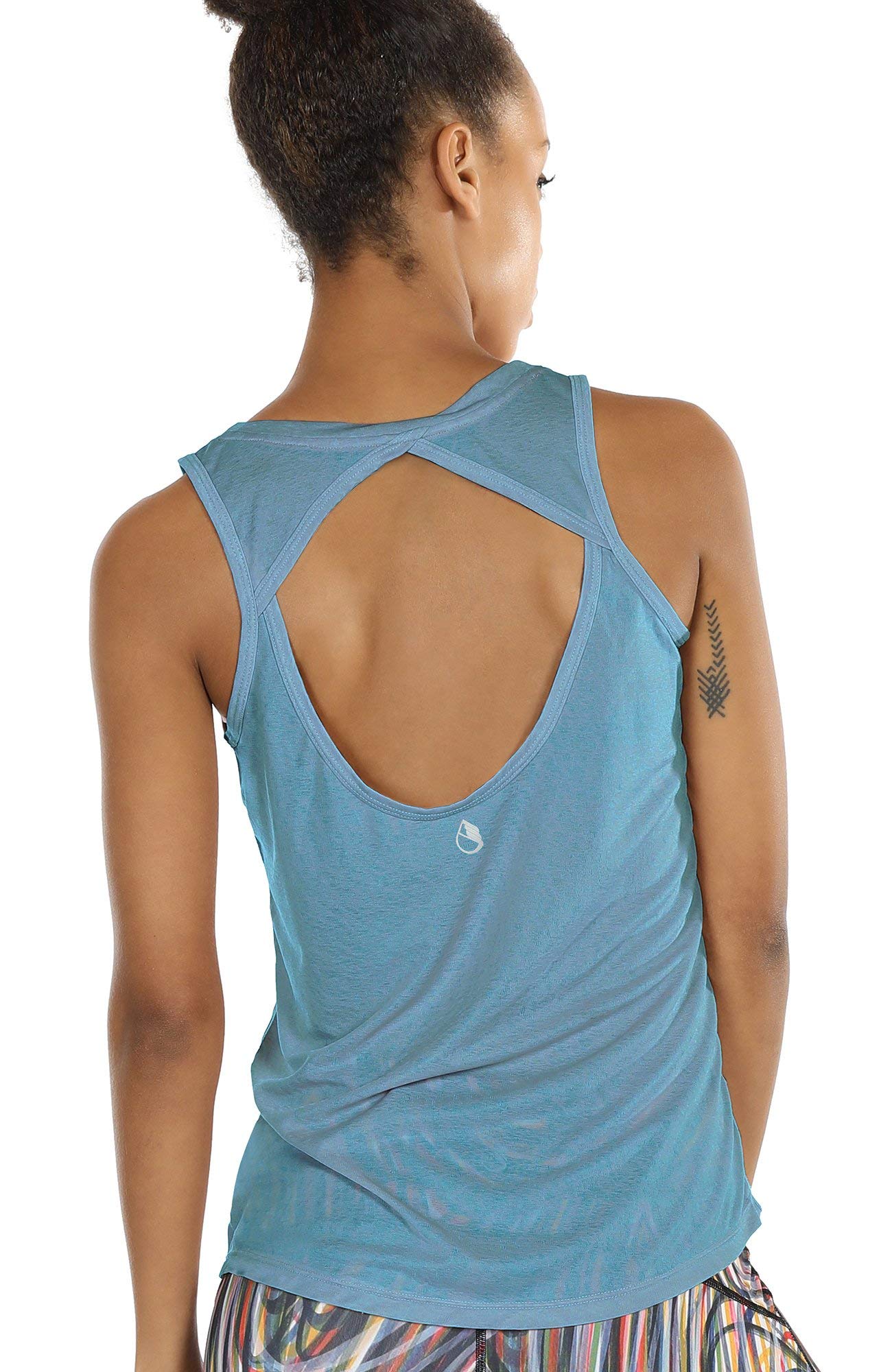 icyzoneOpen Back Yoga Tops for Women - Activewear Workout Clothes Exercise Fitness Tank Tops Sport Shirt