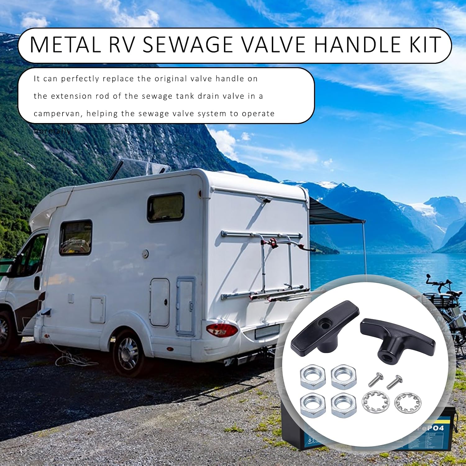 2 Pcs Rv Waste Valve Handle,Metal Rv Dump Valve Handle,with 4 Nuts 2 Screws 2 Gaskets,for Rvs Sewer Tank Dump Release Valves Extension Rod