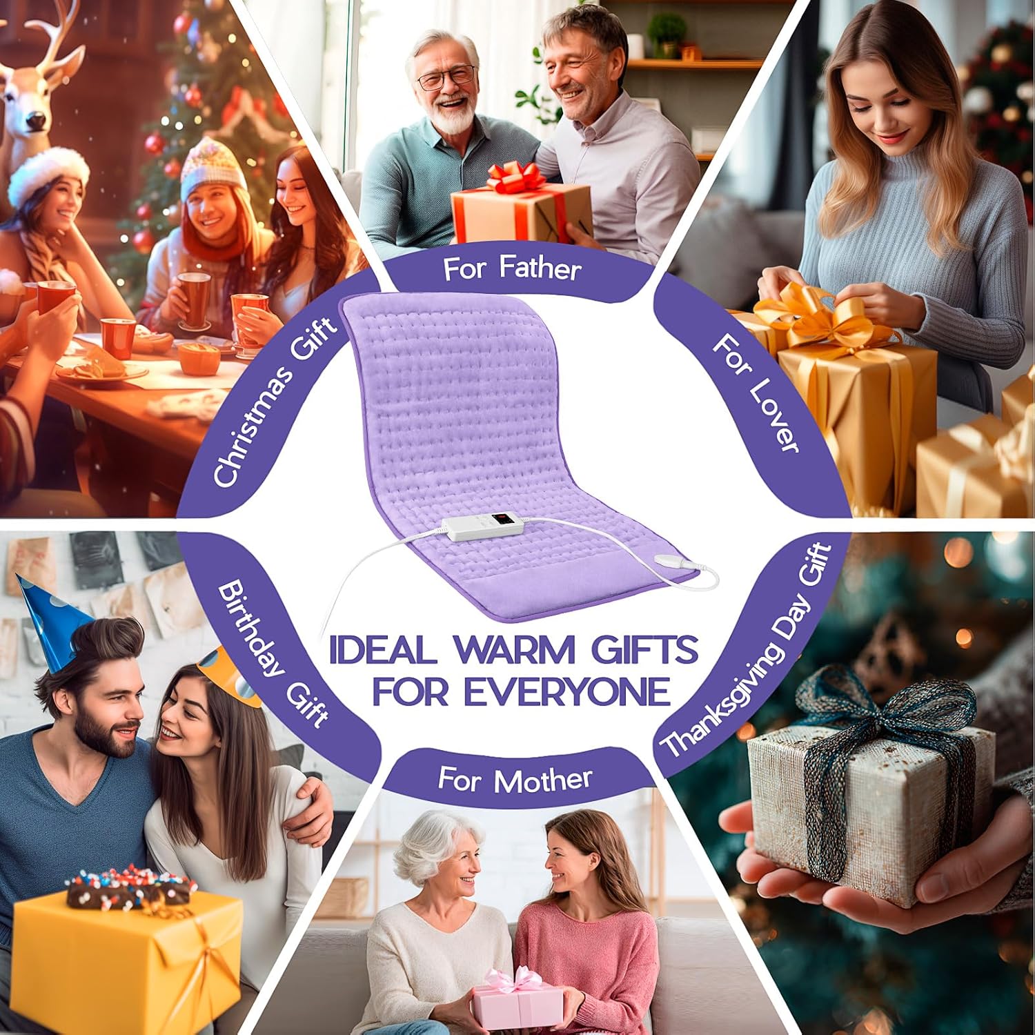 Heating Pad for Neck and Shoulders and Back, Electric Heating Pad for Period Cramps with 6 Heating & 4 Timer Setting, Easy Machine Washable, Best Gifts for Parents (17'' x 33'')