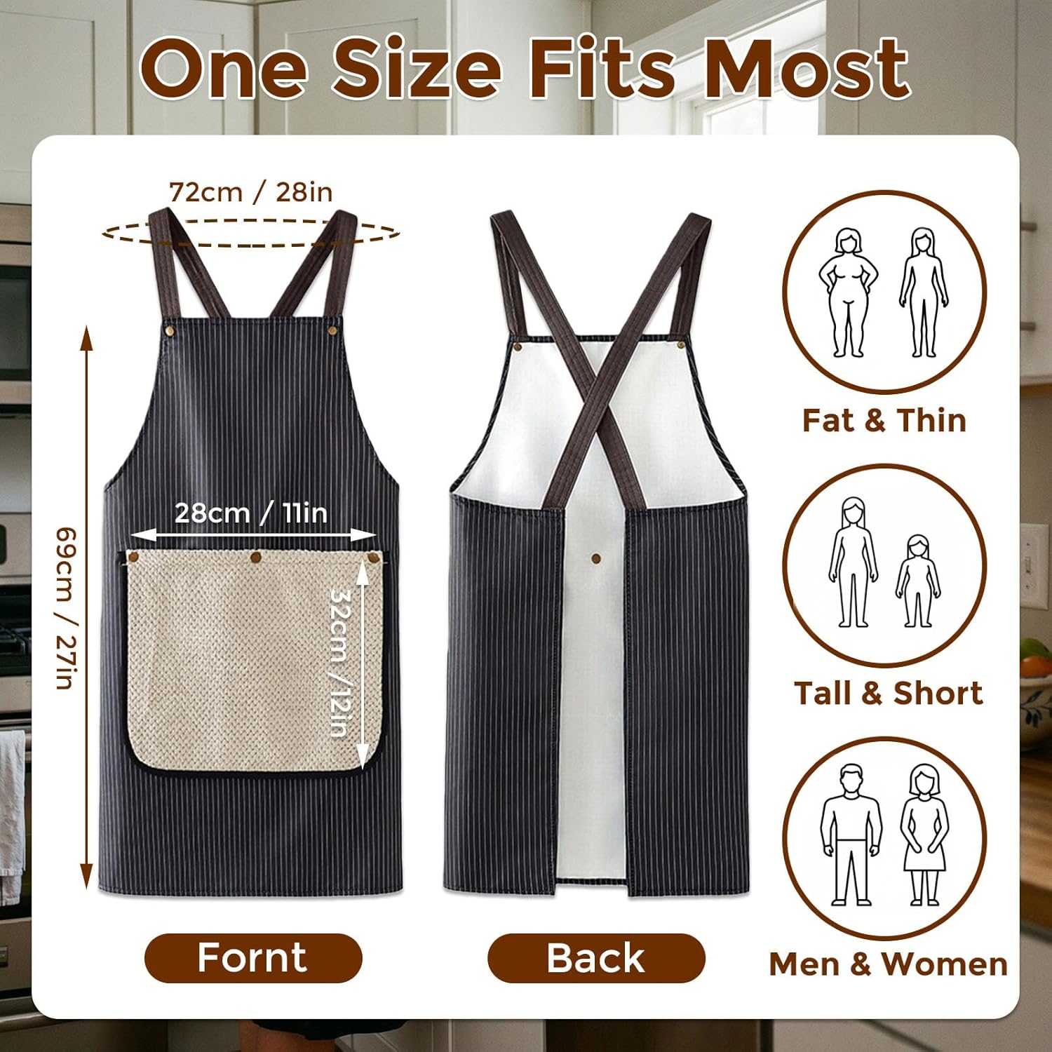 Apron with Towel Attached for Women Pocket Waterproof Chef Smock Men Cross Back Kitchen Pinafore 10 Detachable Towels - Image 3