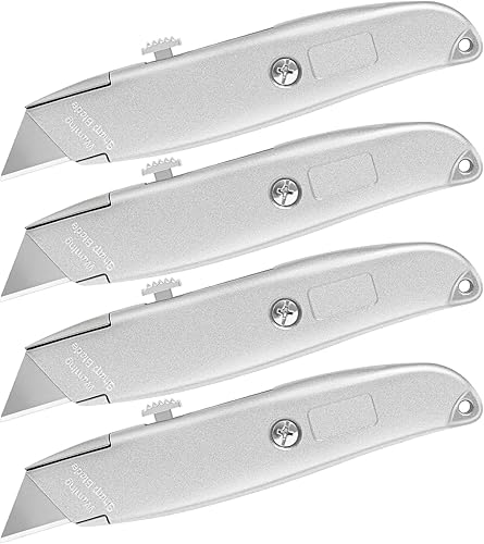 Miniatura 1 de DIYSELF Paquete de 4 cortadores de caja, cortador de caja de aluminio retráctil, resistente para cajas, cartón y cartones, cuchillas de acero al