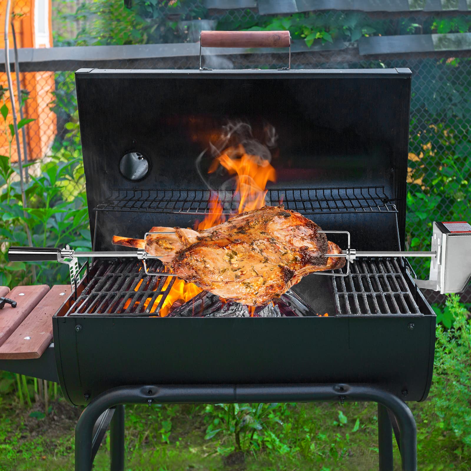 UISEBRT Girarrosto Elettrico per Barbecue 107 cm - Spiedo per Girarrosto in Acciaio Inox con motore 220-240V, inclusi 2X aghi carne