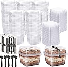 SHUESS 300ml/8oz Clear Square Plastic Dessert Cups With Lids and Spoons - Reusable Pots for Pudding, Mousse, Ice Cream and Cheesecake (100 Pieces)