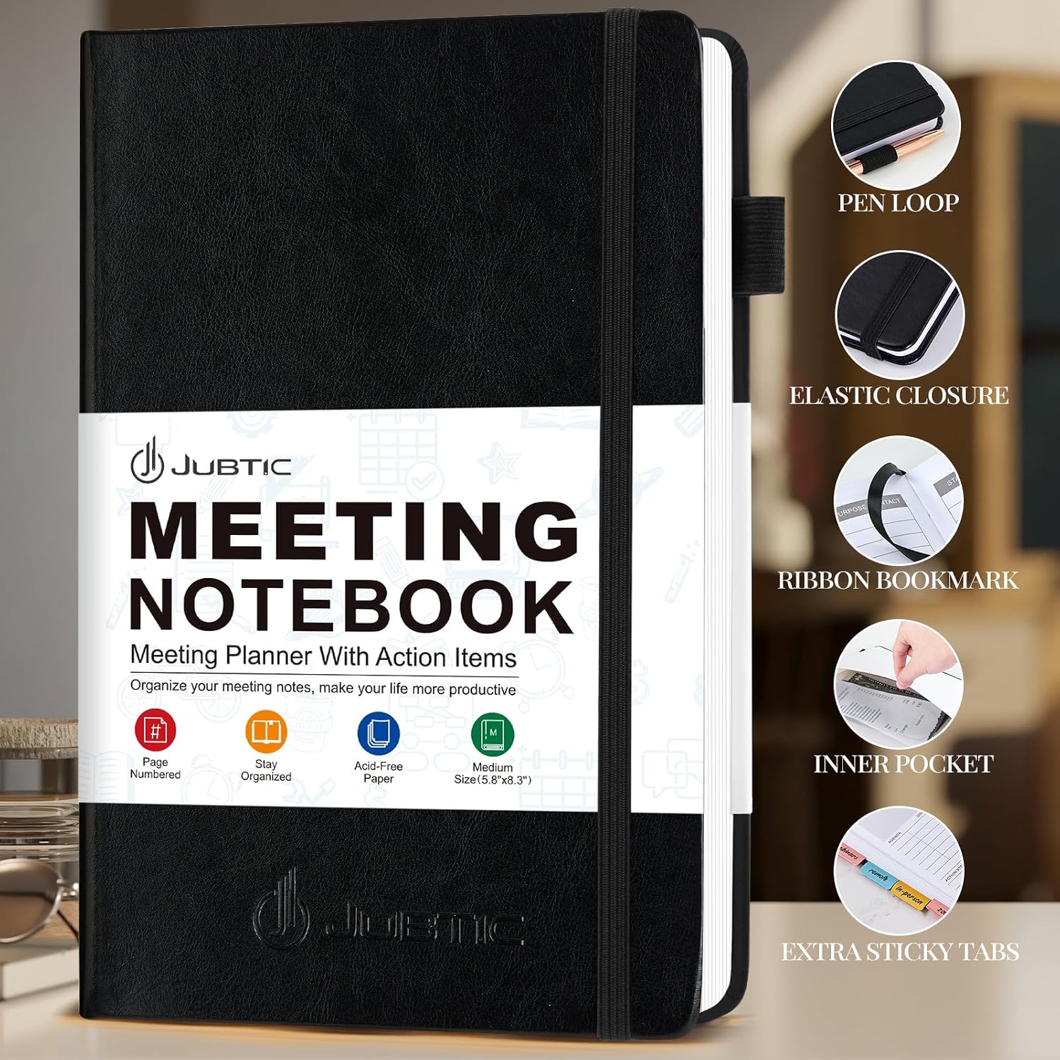 JUBTIC Meeting Notebook for Work with Action Items, Project Planner Work Planner for Office & Business Taking Notes, Agenda Organizer Supplies for Men & Women,160 Pages (8.5”x11”) - Black image 5