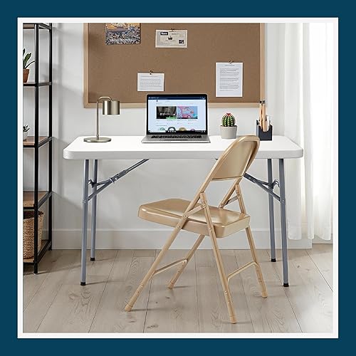 Miniatura 11 de OEF Furnishings Serie OEF50 Sillas plegables de acero resistentes con capacidad de peso de 500 libras (paquete de 4, beige) Beige,Negro