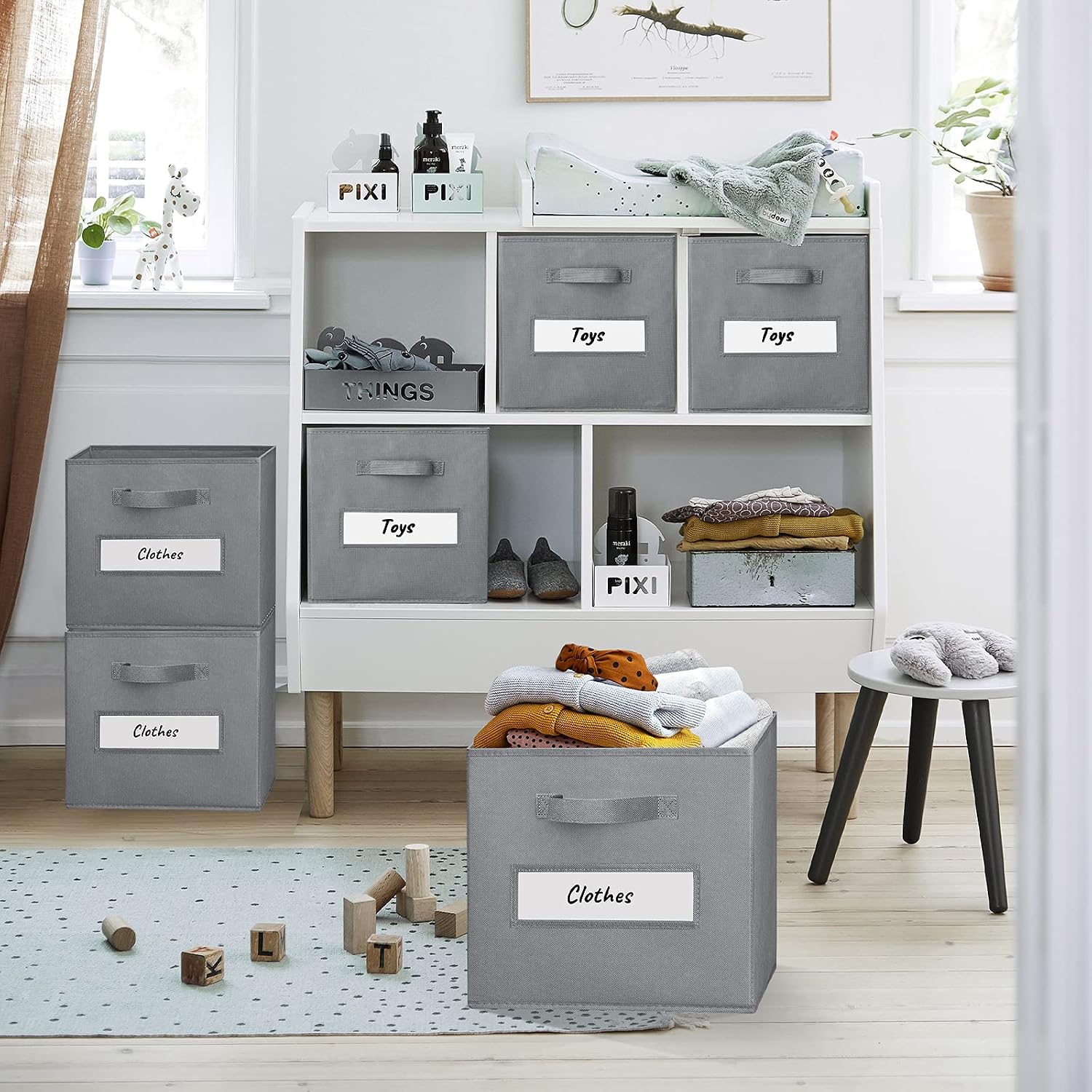 TomCare Storage Cubes, 13 x 13 Inch Cube Storage Bins 8-Pack Fabric Storage Baskets with Label Window Cards Collapsible Storage Boxes Cube Organizers Bins Foldable Storage Bins for Shelves (Grey)