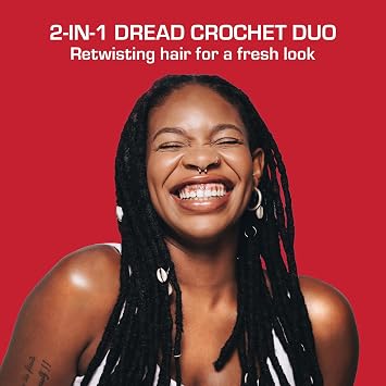 Red by Kiss 2-in-1 Dread Crochet Duo, Stainless Steel Loc Crochet Hook & Locking Needle Tool with Non-Slip Grip for Retwisting, Maintaining, Repairing Locs, Faux Locs, Braids & Dreadlocks (Dread)