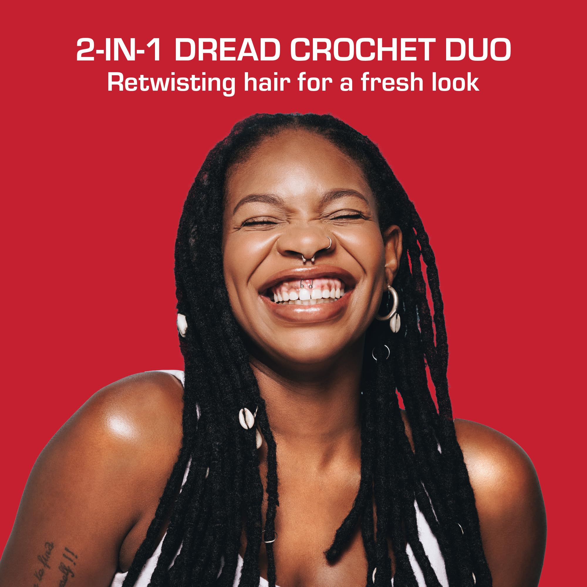 Red by Kiss Dread Crochet Hook Duo 2 en 1 de 0,75 mm, aguja de bloqueo y gancho de ganchillo para principiantes, agarre antideslizante, tejido de pelo para rastas retorcidas