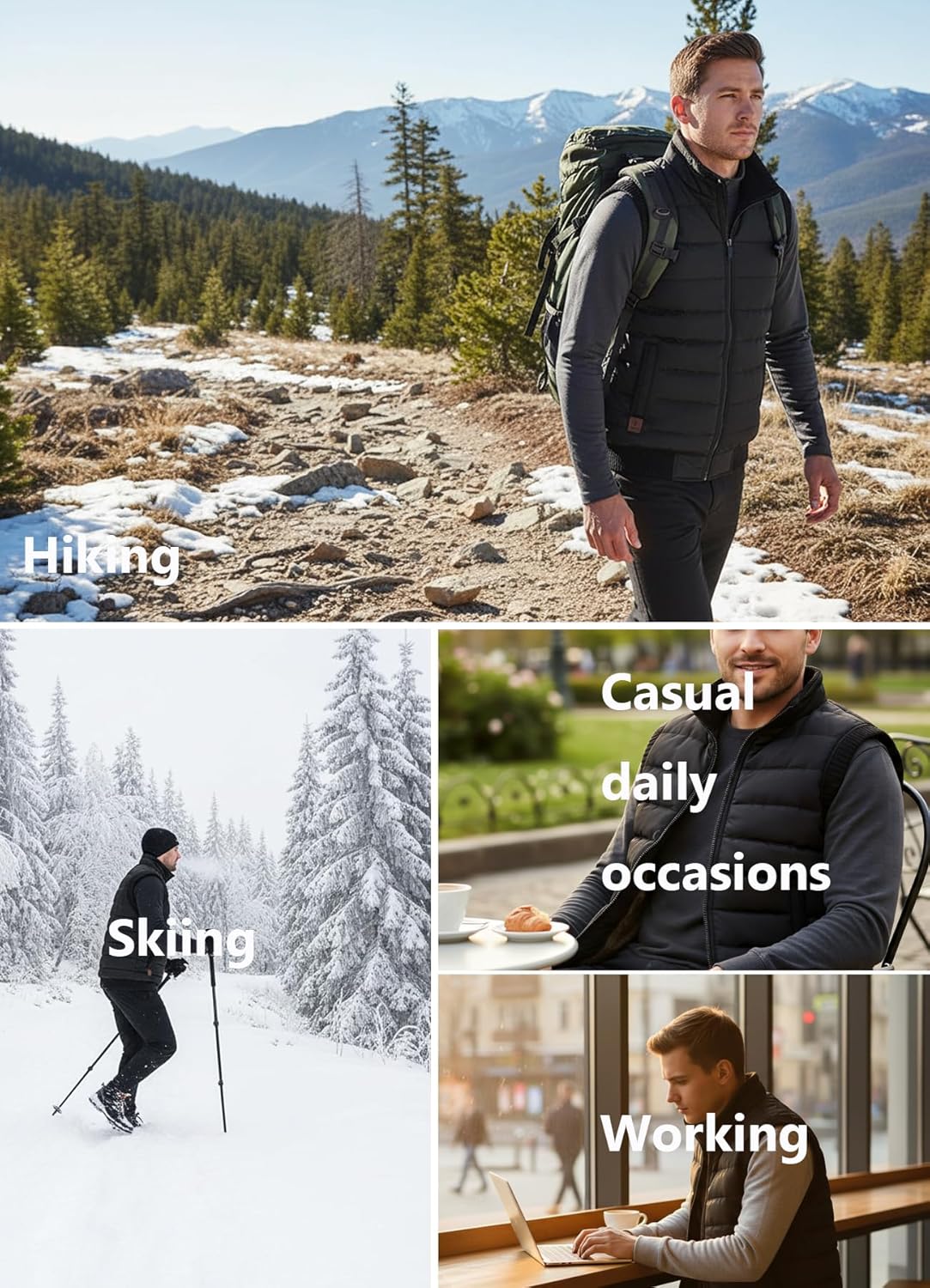 VtuAOL Men's Outerwear Vest for Men Winter Puffer Vests Fleece Lined Outdoor Warm Sleeveless Jackets - Image 2