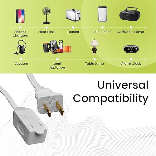 Miniatura 4 de GoGreen Power (GG-24706) Cable de extensión para el hogar de 162 de 6 pies, 3 tomas, blanco, 6 pies (paquete de 2)