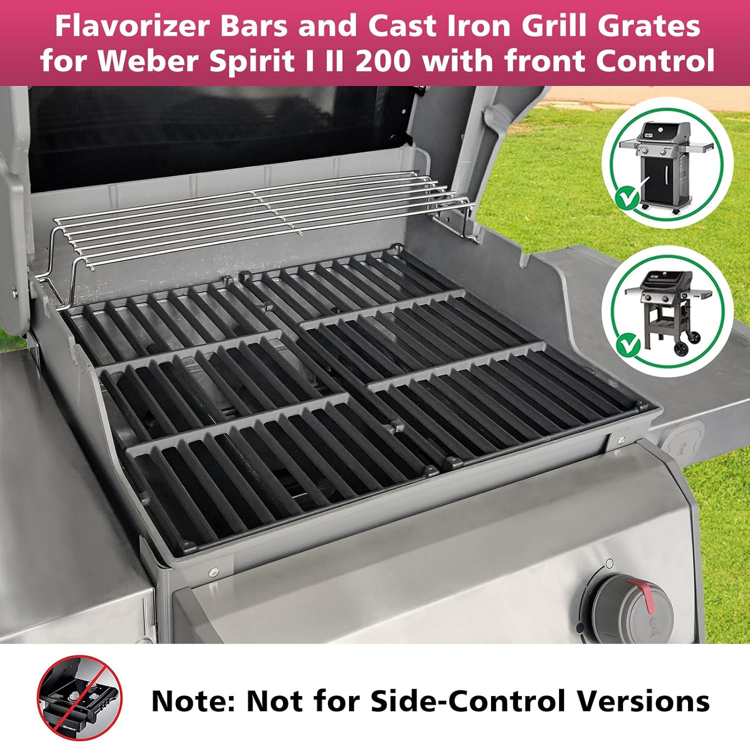 7635 15.3" Flavorizer Bars & 7637 17.5" Cast Iron Cooking Grates for Weber Spirit I & II 200 Series Gas Grills, E210, S210, E220, S220 with Front Control, Replacement Parts for Weber Spirit