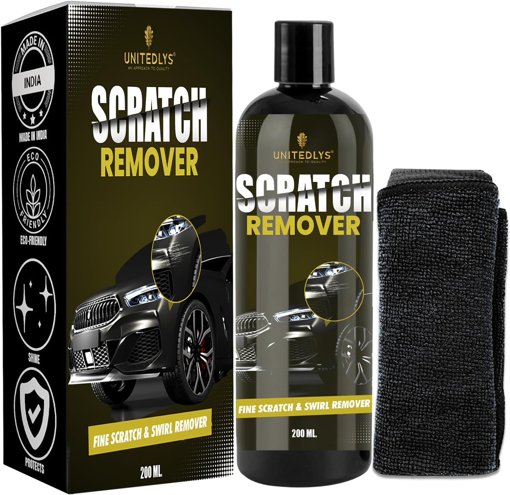 Premium 200ML Car Scratch Remover Kit with Microfiber Cloth | Buff Out Minor Scratch Remover for Bikes & Cars | Fix Them Fast and Restore Shine | Say Goodbye to Minor Scratches, Black