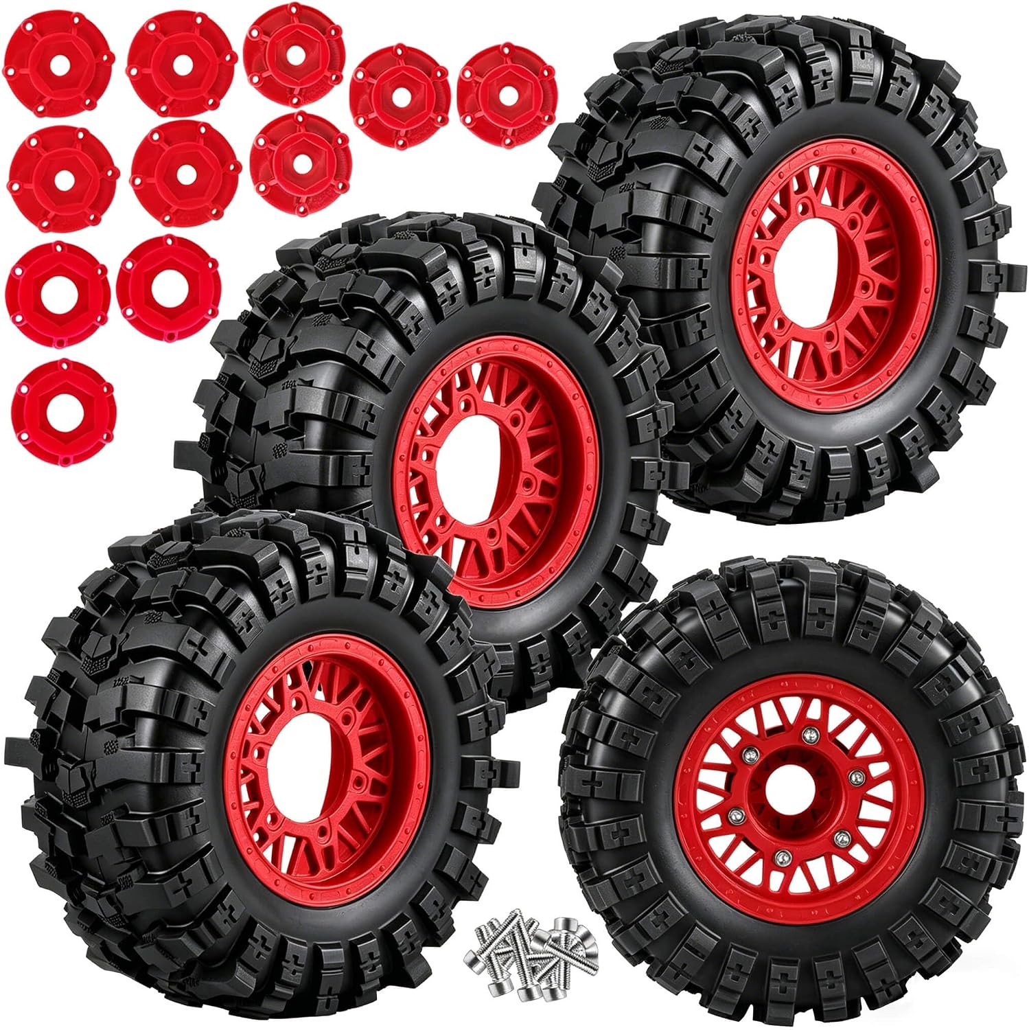 Rc Wheels and Tires Set for 1/10 Slash 2WD 4×4 4WD,Senton,Axia1,Redca t,Rc4w d,Detachable Replacement Running on Off-Road Tire,on-Road Tire w/12mm/14mm/17mm Hex,Soft Tires Plastic Rim,Red