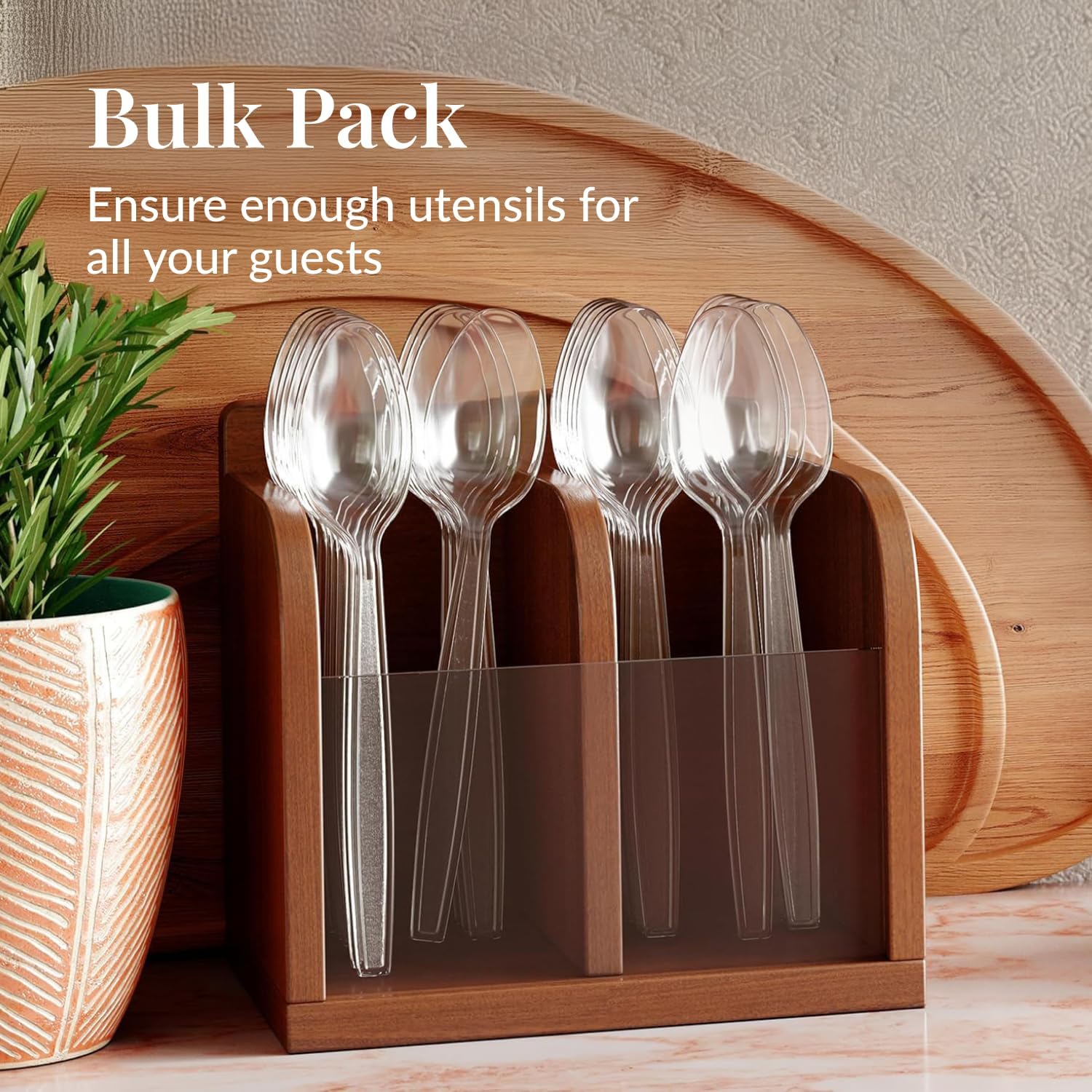 Prestee 300 Plastic Spoons Bulk - 6-Inch Heavy Duty Disposable Silverware and Plastic Utensils Set - Durable Clear Cutlery for Hot and Cold Food - Strong Spoon Flatware for Parties and Events