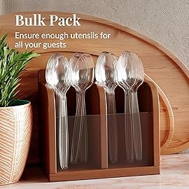 Prestee 300 Plastic Spoons Bulk - 6-Inch Heavy Duty Disposable Silverware and Plastic Utensils Set - Durable Clear Cutlery for Hot and Cold Food - Strong Spoon Flatware for Parties and Events