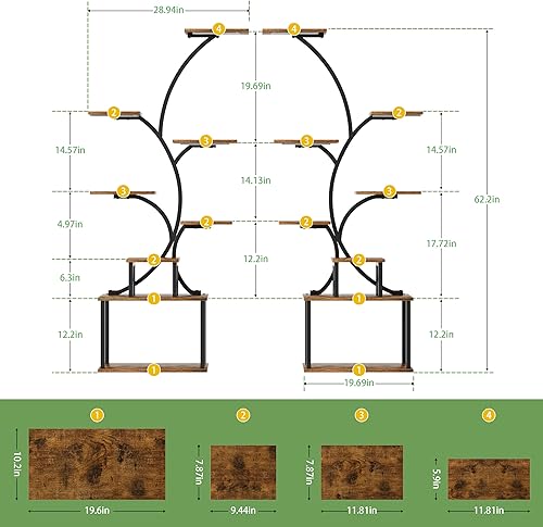 Miniatura 7 de Soporte para plantas de interior con luz de crecimiento, estante para plantas de 62 pulgadas de alto, 8 soportes para plantas de interior múltiples,
