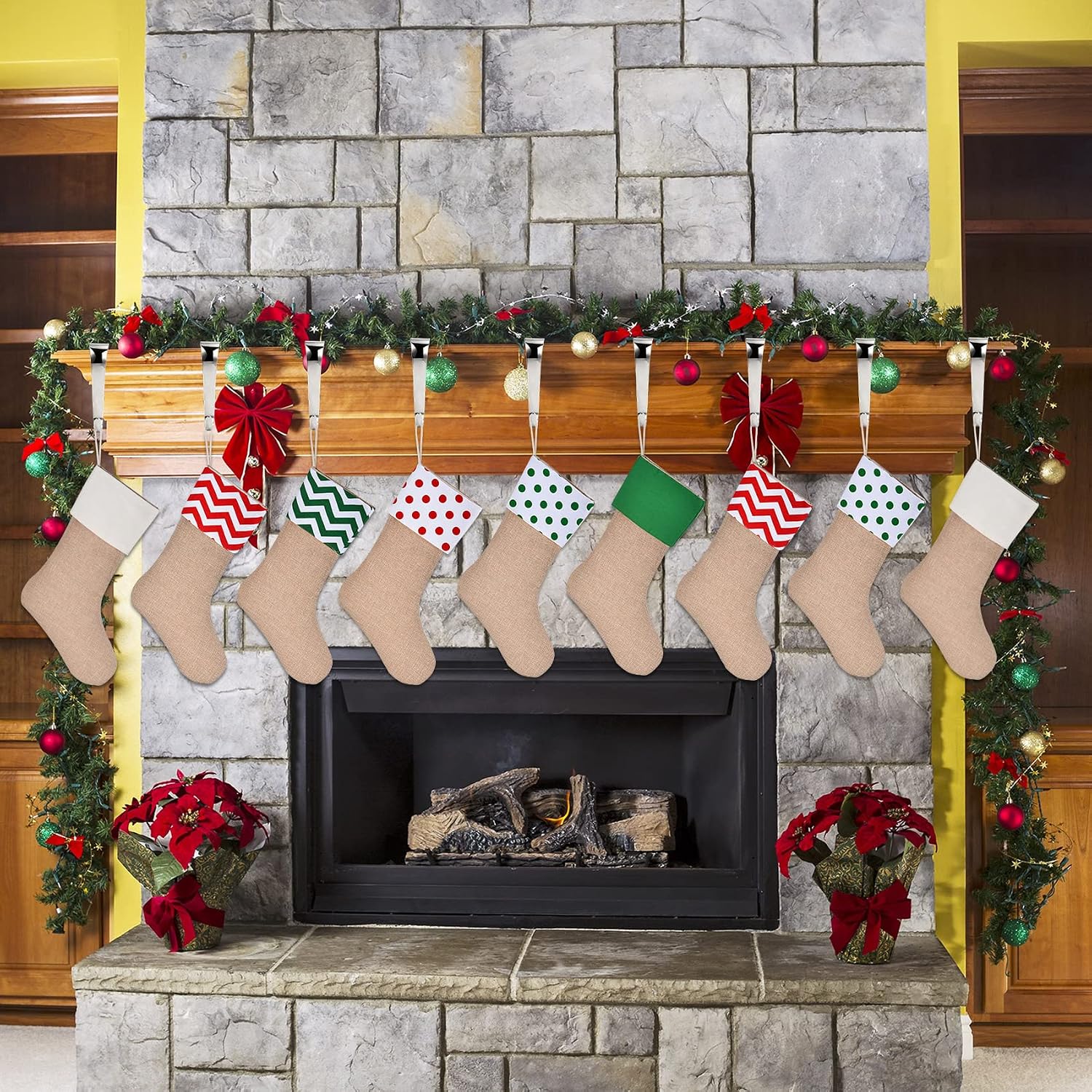 Sunshane 9 Pieces Christmas Stocking Holders Mantel Hanger Hooks Xmas Mantle Grips Set Safety Hang Stocking Clips for Christmas Party Decoration (Silver)