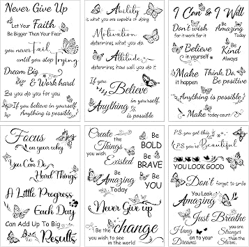 Inspirational Words Rub on Transfers for Crafts - Wxiben 6 Sheets Motivational Words Rub on Transfers for Furniture Butterfly Rub on Transfer Decal for Wood Wall Stickers DIY Craft Home Decor