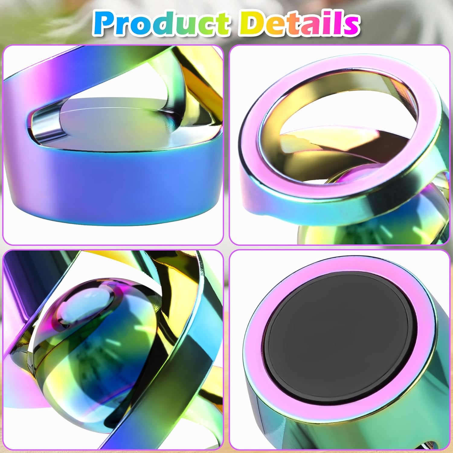 Kinetic Spinning Desk Toy, Kinetic Desk Toy Ball, Metal Desk Fidget for Office for Adults (Rainbow)