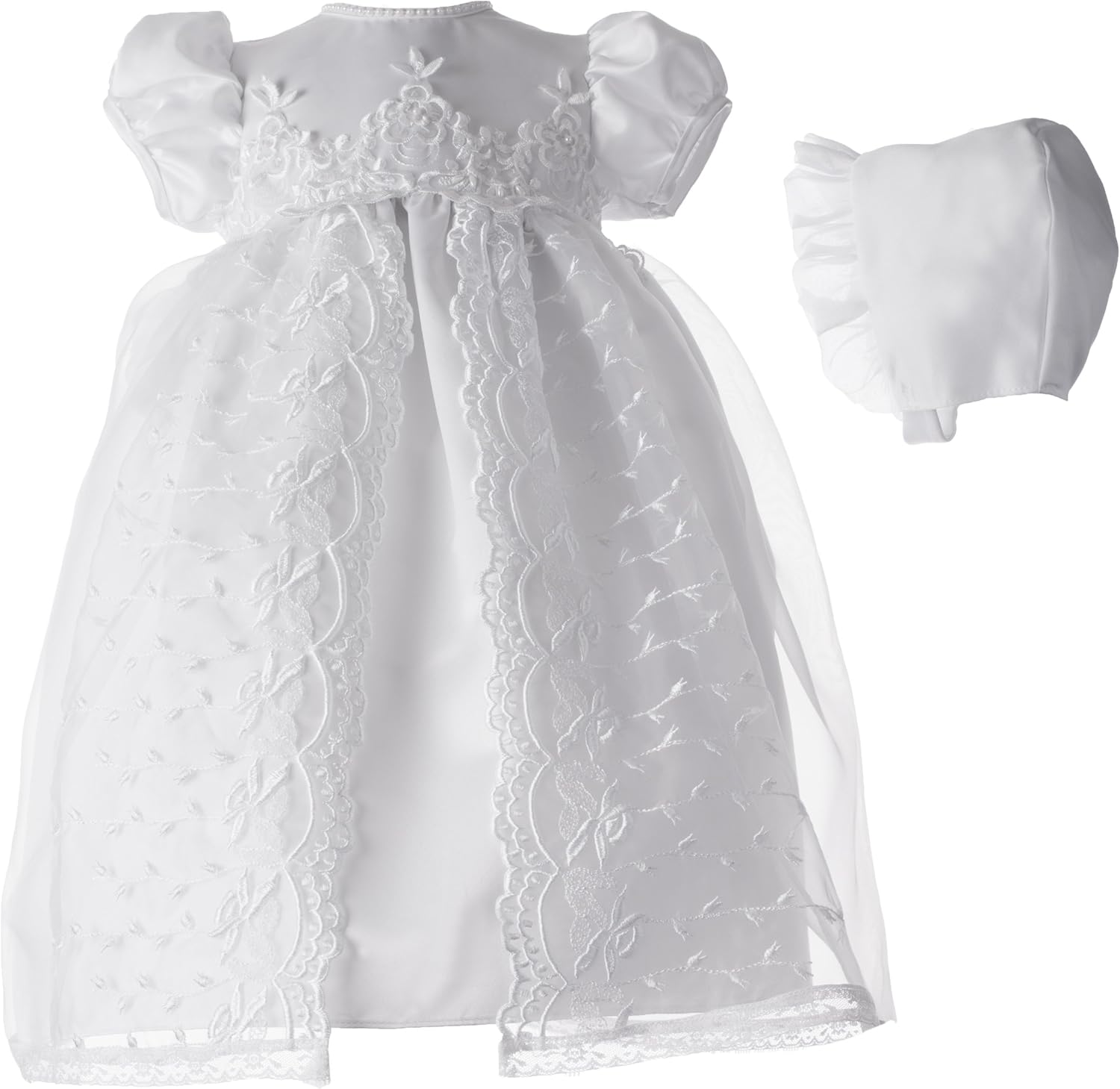baby girl Christening Baptism Newborn Embroidered Satin Dress Gown