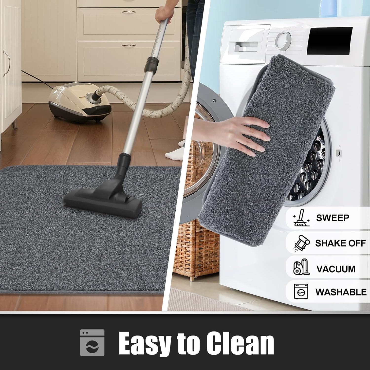 TREETONE Non-Slip Front Back Door Mat, 24" x 35" Absorbent Shoe Scraper Dirt Trapper, Low-Profile Floor Mats, Washable High Traffic Area Doormat for Entrance, Patio, Laundry, Gray