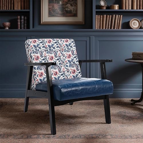 Miniatura 8 de HomeMiYN Sillón moderno de mediados de siglo de cuero artificial copetudo de 21.65 pulgadas de ancho, azul 2-Azul,Rojo -