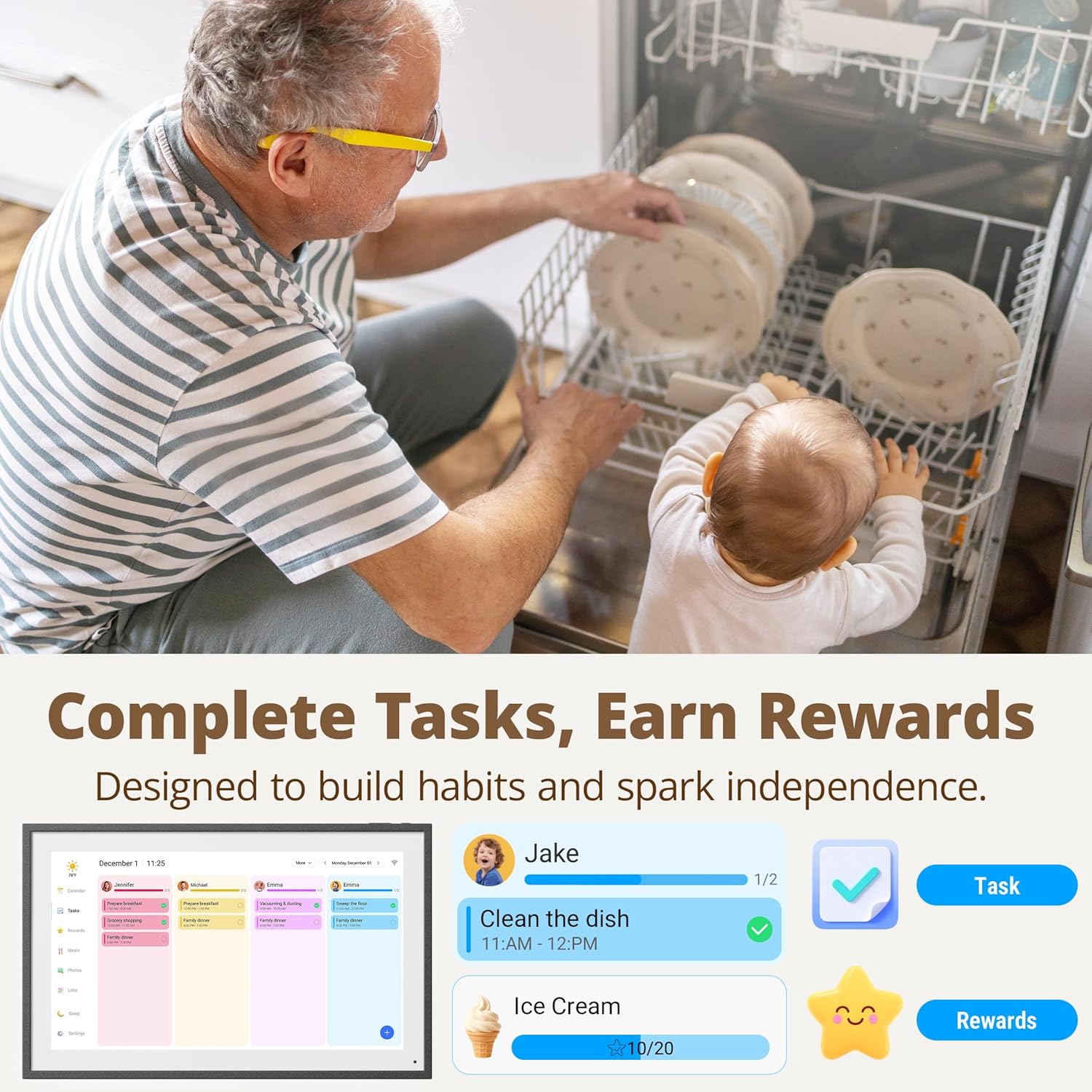 Dragon Touch 15.6" Digital Calendar Chore Chart – 1080P Full HD Interactive Touchscreen, Smart Family Planner, Hearth Display Digital Calendar Wall & Desk Mountable for Seamless Scheduling Black