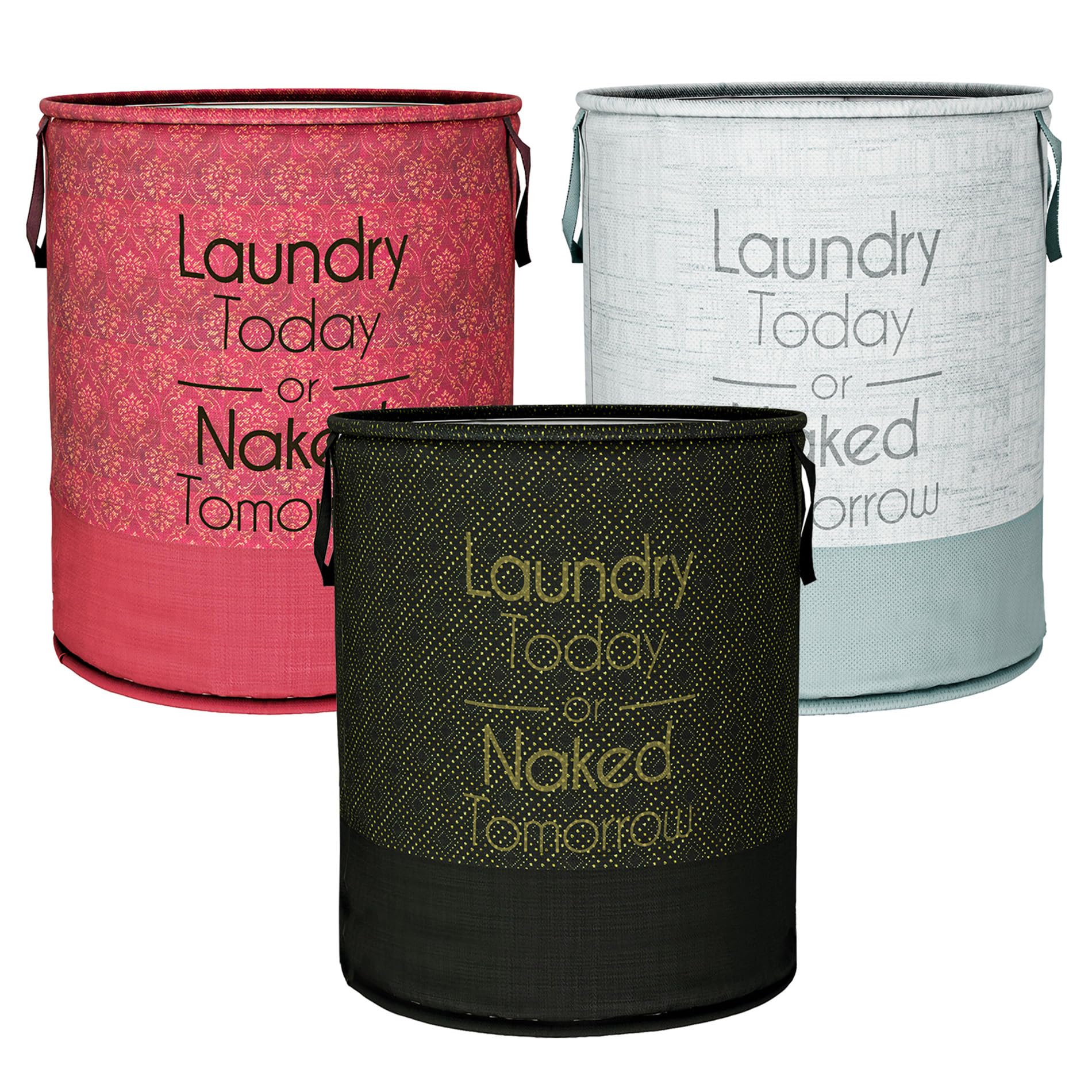Kuber Industries Laundry Basket | Non-Woven Round Laundry Basket | Clothes Storage Hamper | Foldable Laundry Bag with Handle | Toy Storage Basket | 45 LTR | Pack of 3 | Multicolor