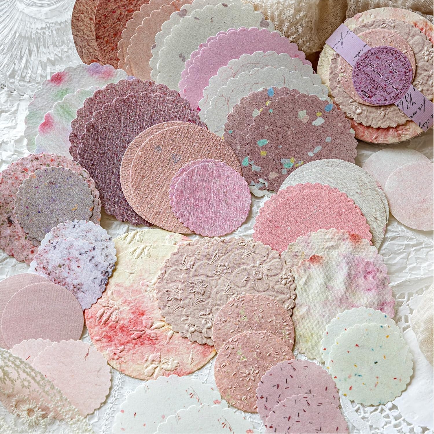 Alideco 300pcs Retro Letterpress Round Scrapbooking Paper for Journaling Supplies, Decorative Craft Paper for Junk Journals (zhijianyuanpian)