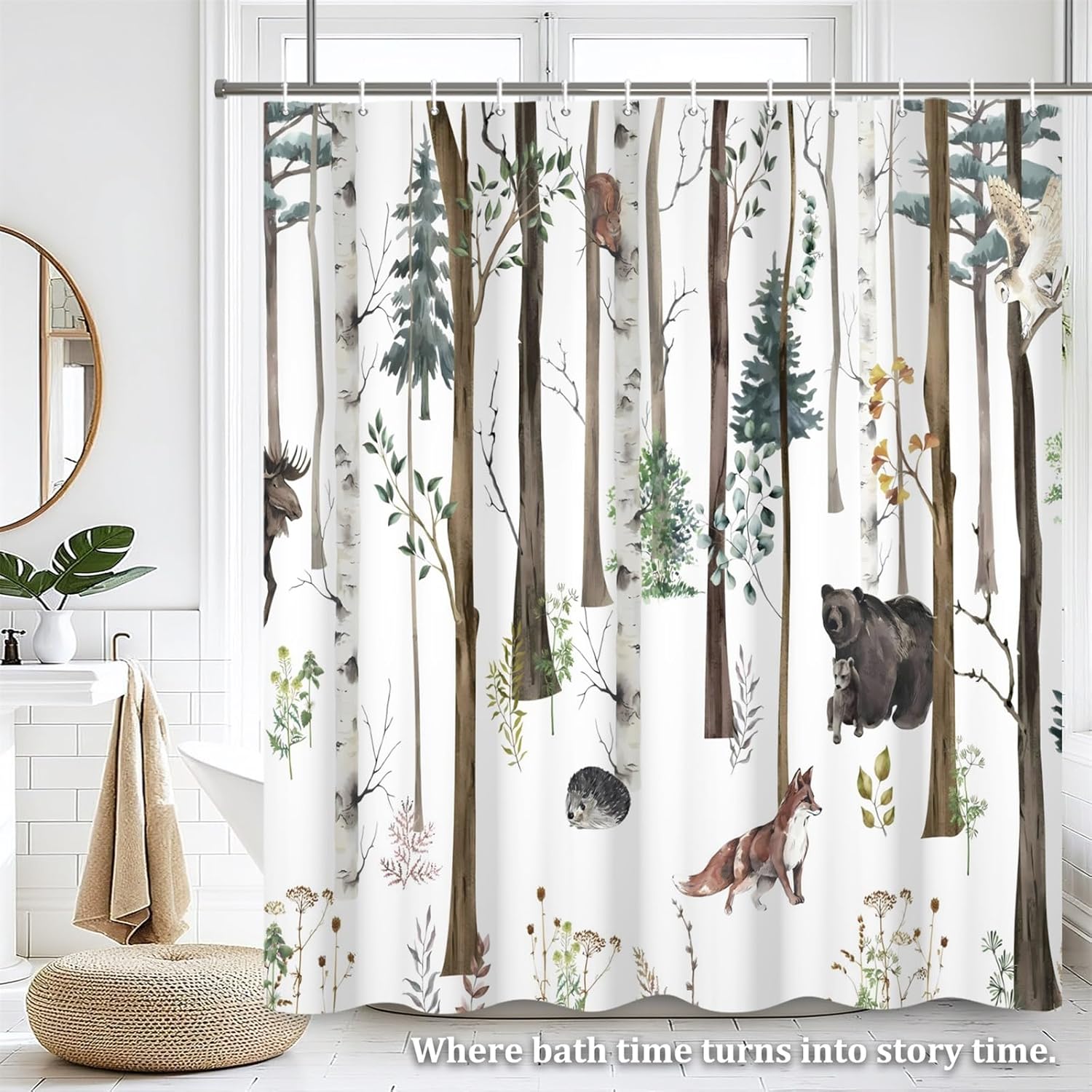 Renaiss 72 x 84 Inch Rustic Forest Shower Curtain for Bathroom Wildlife Bear Bathroom Shower Curtains Farmhouse Woodland Polyester Waterproof Fabric Bath Bathtub Privacy Decor Curtain Set with Hooks