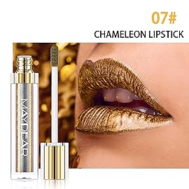 Maydear Chameleon Lipstick, High Pigmented Gold Lipstick for Women Metallic Shine Lip Gloss, Full-Coverage Multichrome Lipstick Long Lasting Rainbow Lip Makeup, Golden Bronze(07)
