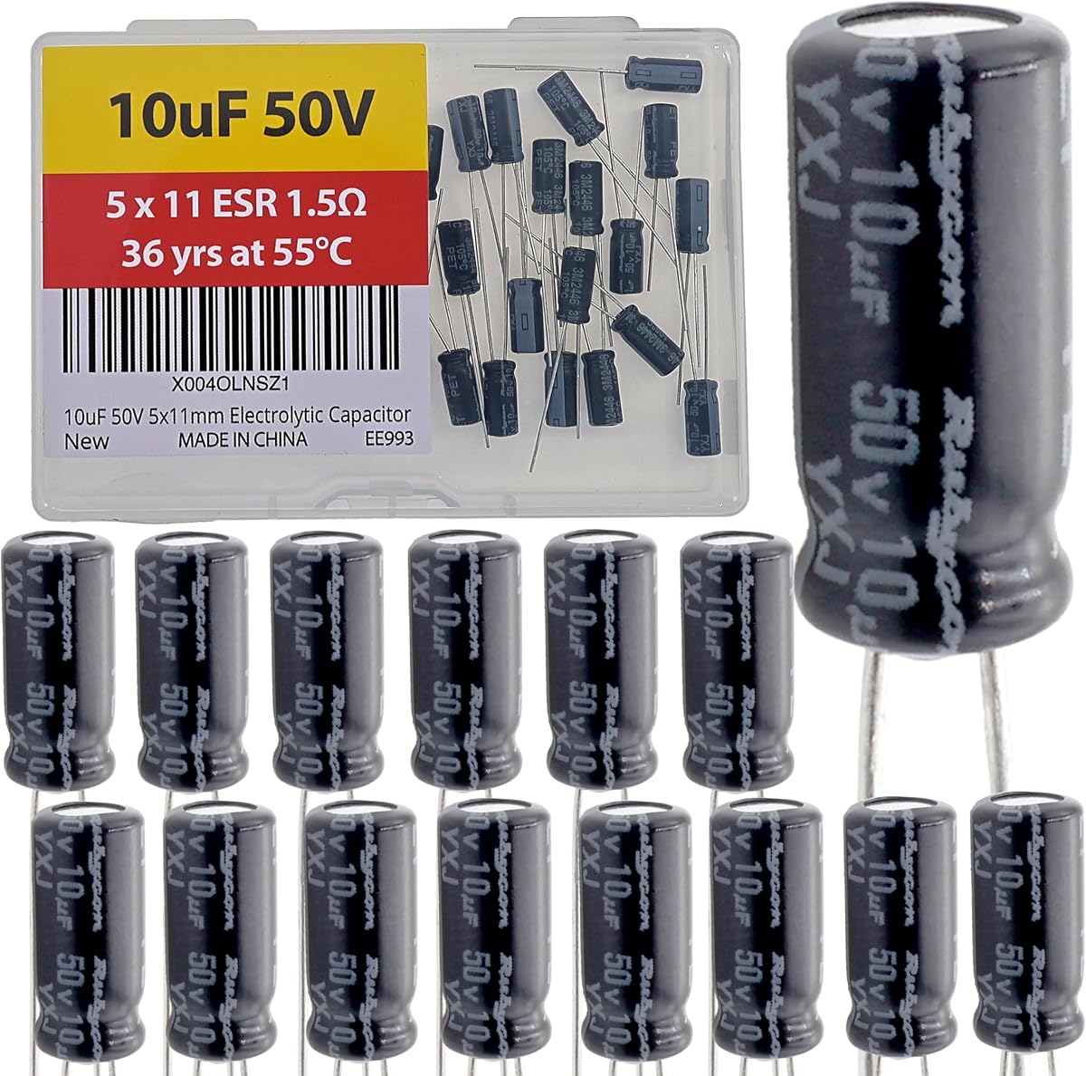 Condensador electrolítico Rubycon de 10 uF, 50 V, 0.197 x 0.433 in, baja ESR, 1,5 Ω, larga vida útil, 36 años a 55 grados C, mfd mircofarad Micro Farad adial Lead Condensadores de aluminio (paquete de 15)