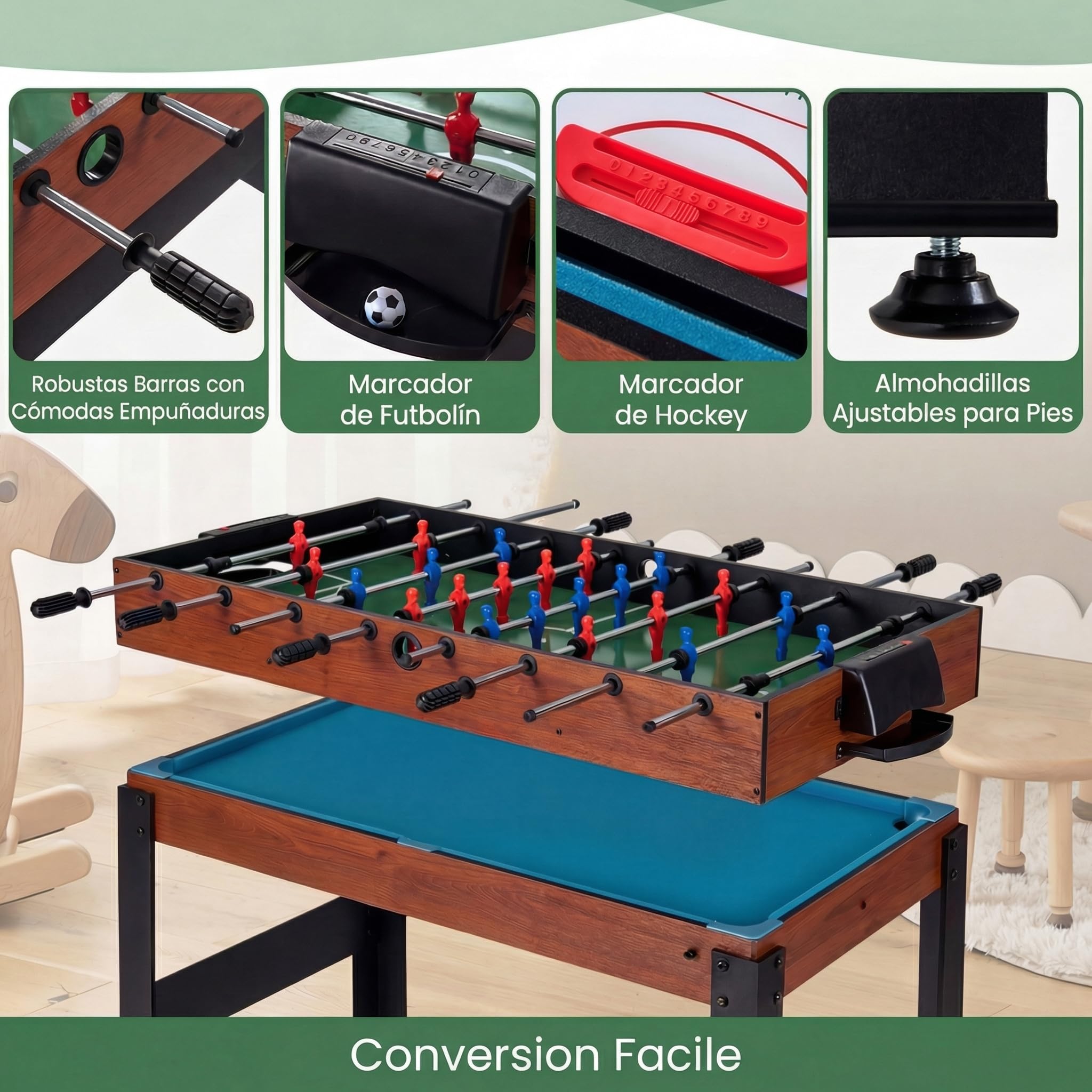 COSTWAY 14 en 1 Baby-Foot avec Billard & Hockey & Bowling & Basket-Ball, Table de Jeu avec Pieds Réglables & Plateau Convertible, Jouets pour Fête, Bar, Salle de Jeux, 109 x 58 x 152 cm
