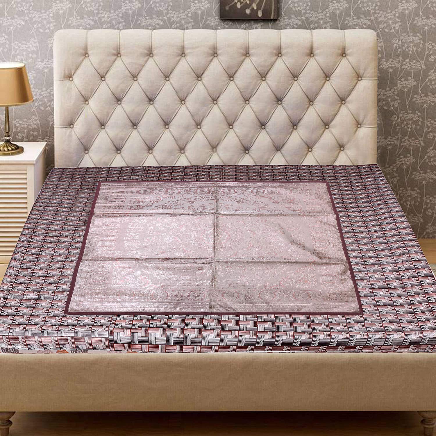 Kuber Industries Floral Shining Design Waterproof PVC Food Mat Bedsheet Protector Bed Server (Maroon) (CTKTC045615)