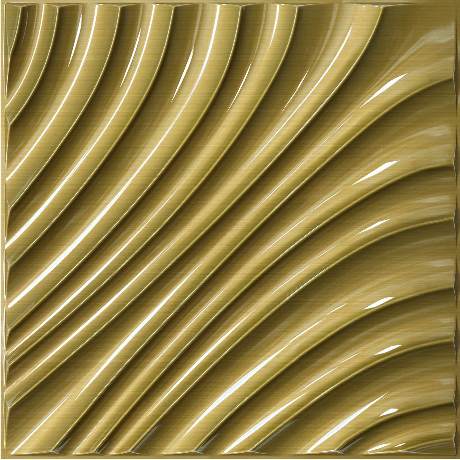 STICKGOO Wave Design Wall Panels for Interior Wall Decor, Deep Brushed Gold PVC Textured 3D Wall Decor Panels, 19.7''x19.7'' Accent Wall Panels for Living Room Office