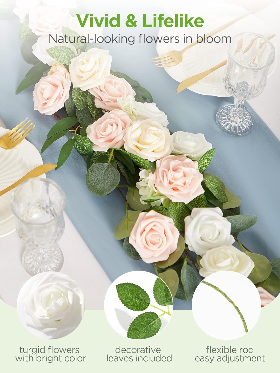 InnoGear Artificial Flowers, 50 Pcs White Foam Fake Roses Bulk with Stems for Decoration Celebration DIY Wedding Bouquets Centerpieces Bridal Shower Party Christmas Tree