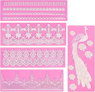 Beasea Silicone Lace Molds, 5pcs Lace Fondant Molds Silicone Cake Patter...