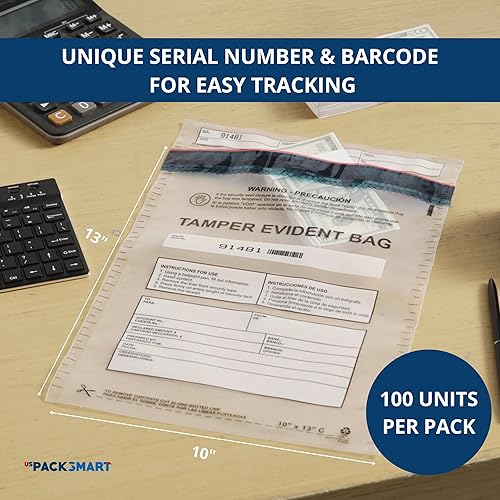 Miniatura 4 de USPACKSMART - Bolsas de plástico transparente de 10 x 13 pulgadas con cinta de seguridad a prueba de manipulaciones, depósitos bancarios seguros,