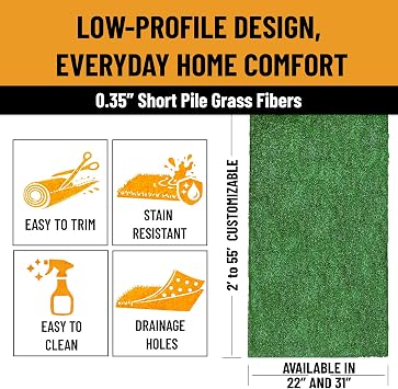 Ottomanson Artificial Grass Outdoor Runner Rug 2'7 x 10' Waterproof Astro Turf with Drainage Holes Patio & Lawn Decoration, Easy-Clean Dog Grass Mat