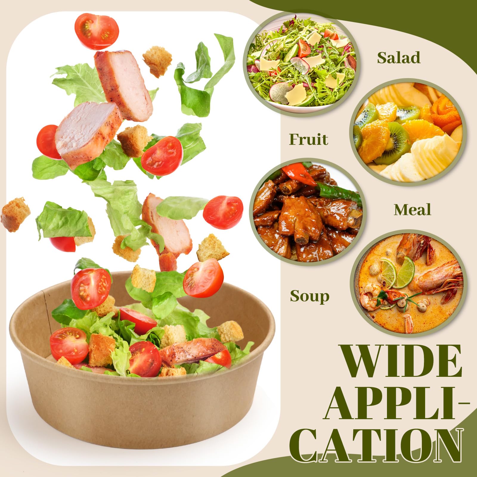 Ciotole di Carta Usa e Getta 50 Pezzi SANOU | Biodegradabili | Ciotole per Feste, Picnic, Insalate, Zuppe, Gelati 500ml | Marrone, Rotondo, Medio, Impilabile, Infrangibile