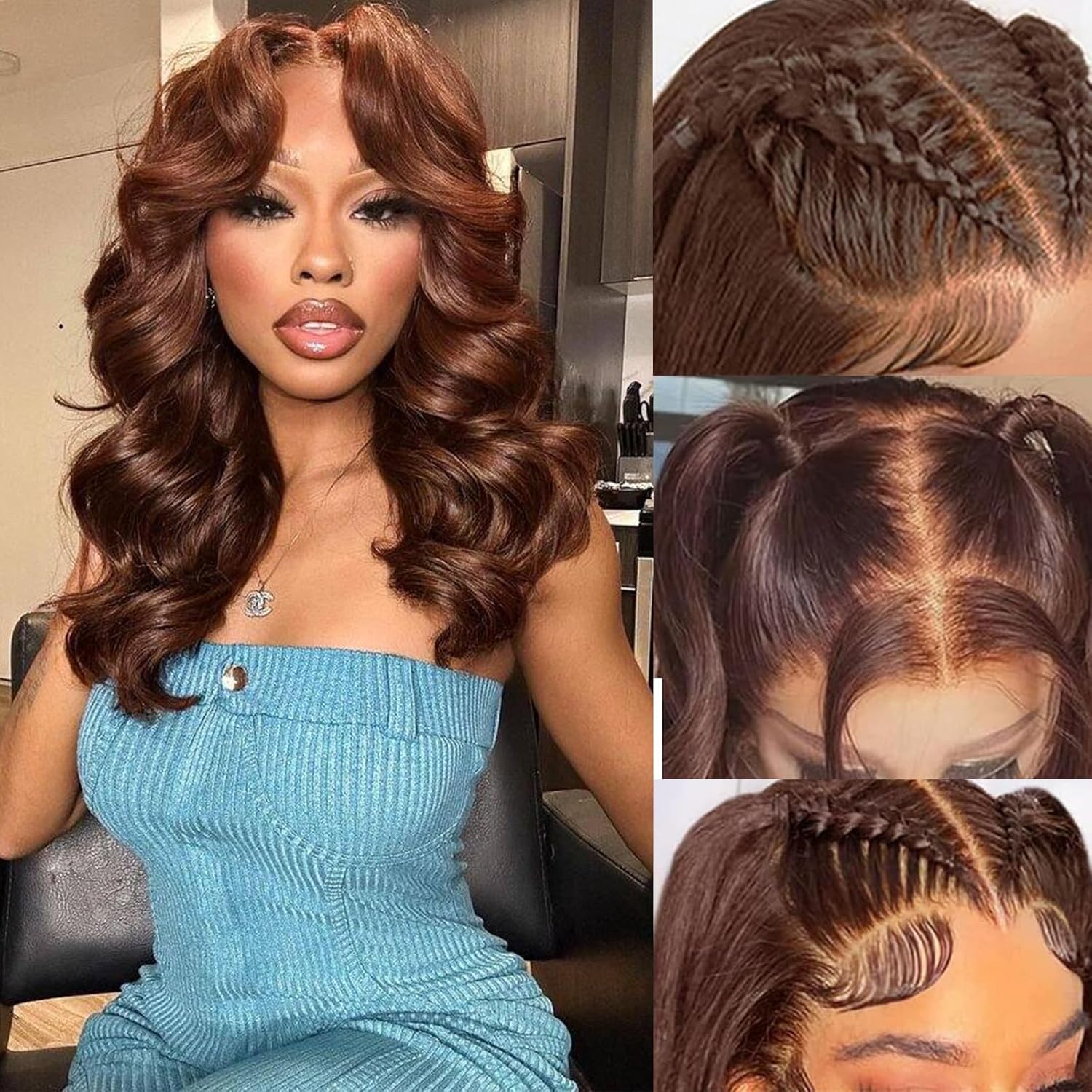 Glueless Wigs Human Hair Pre Plucked Pre Cut 4# Chocolate Brown Lace Front Wig 5X5 Wear and Go Body Wave HD Lace Front Wigs 5x5 Lace Closure Wig Human Hair 180% Density (16 Inch)